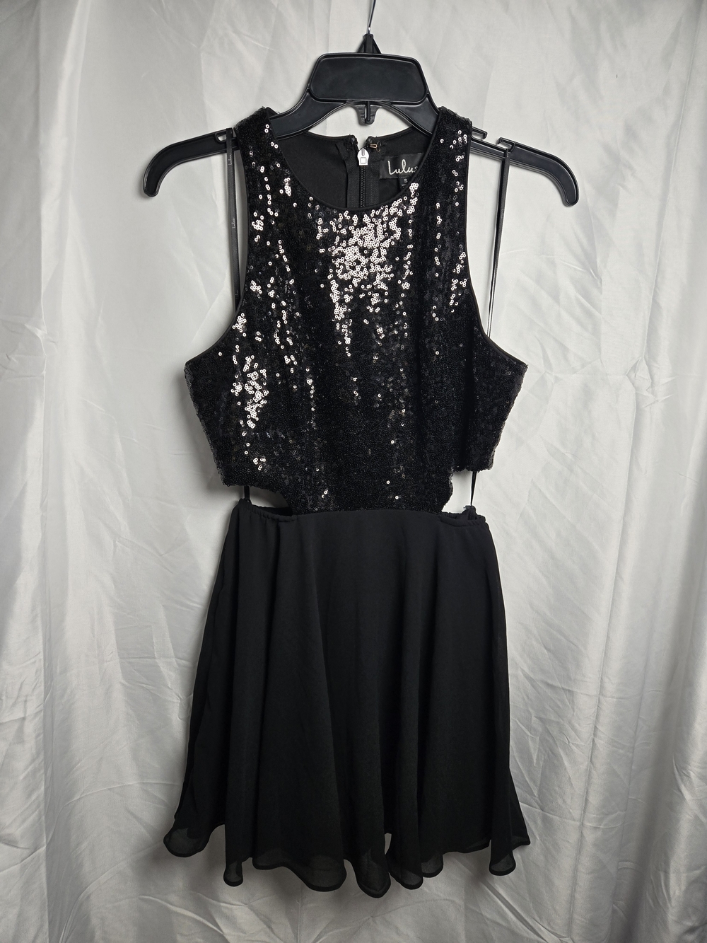 Lulu's Black Sequin Crop-Top Skater Dress